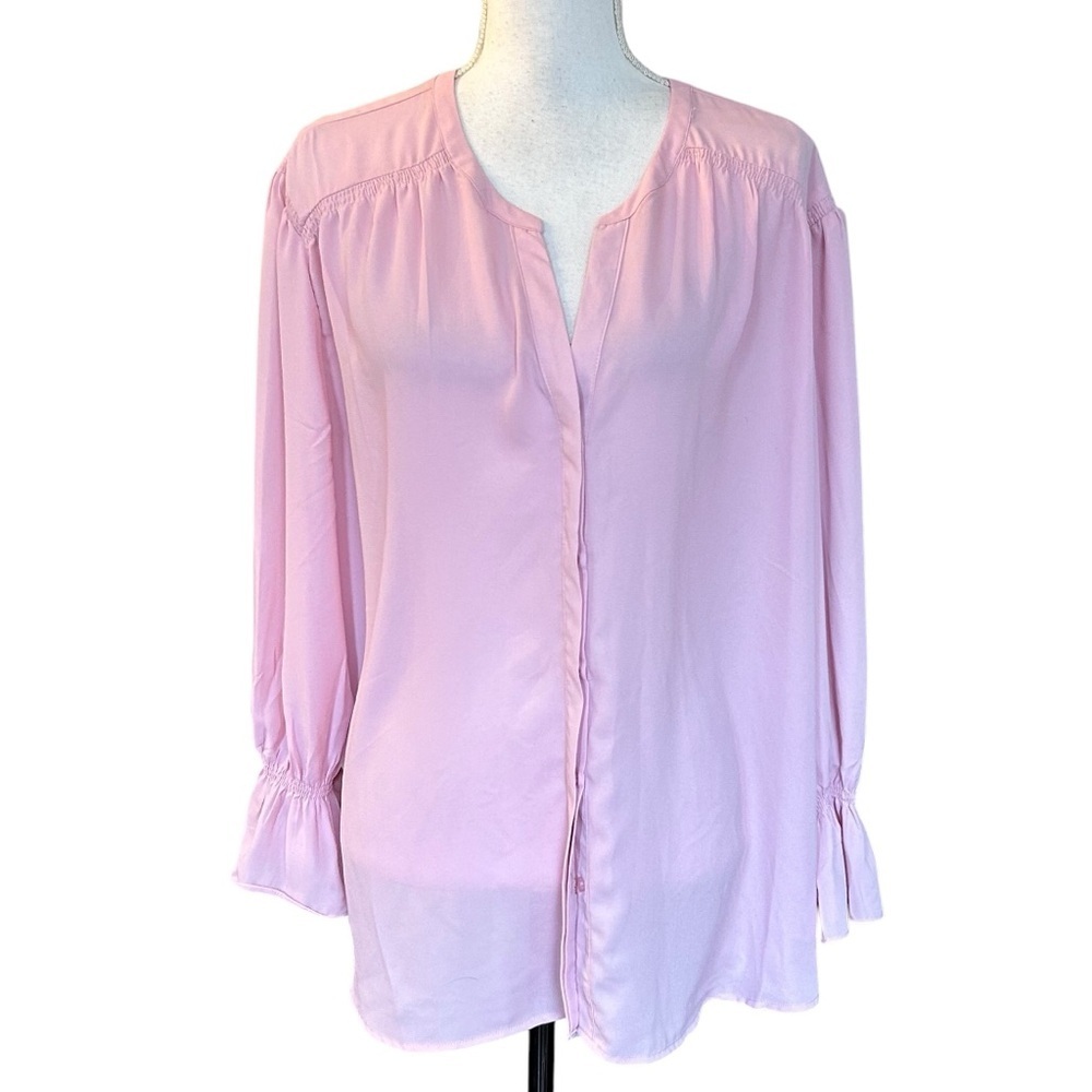 SIONI Woman Button Down Smocked Long Sleeve Top Women’s SZ 2X‎ in Pink Cloud